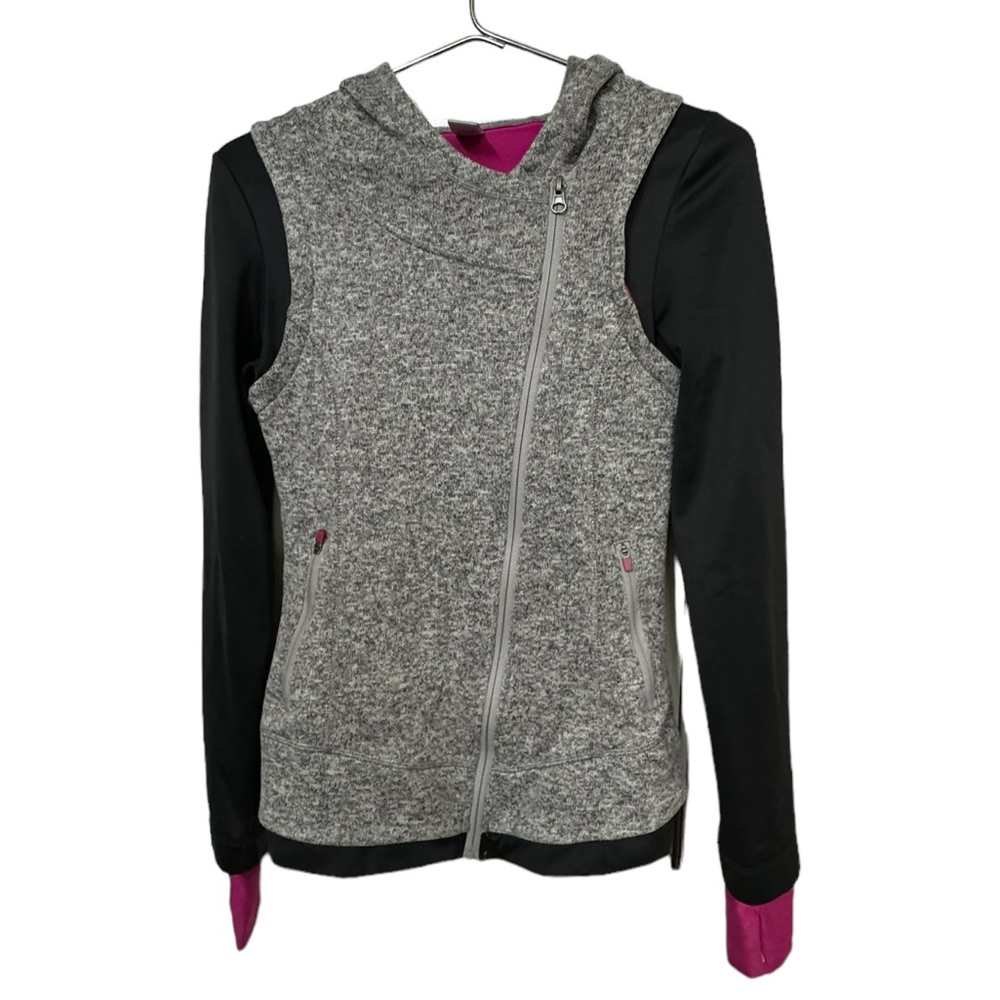 High End Mondetta Gray Black Pink Women’s S Athletic Running Full Zip Hoodie